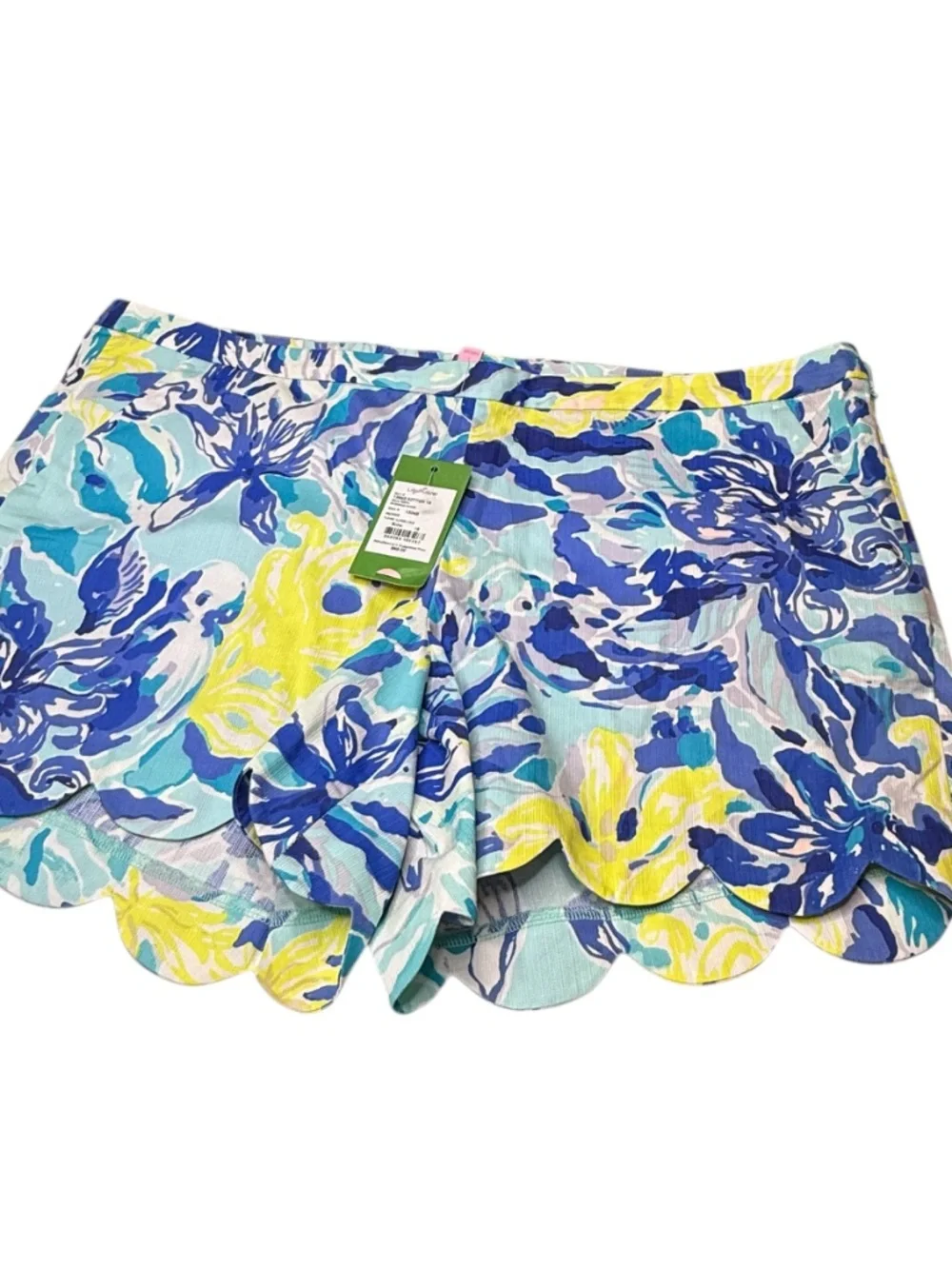 Lilly Pulitzer Magnolia Blue, Aqua & Yellow Floral Scalloped Shorts Sz. 16